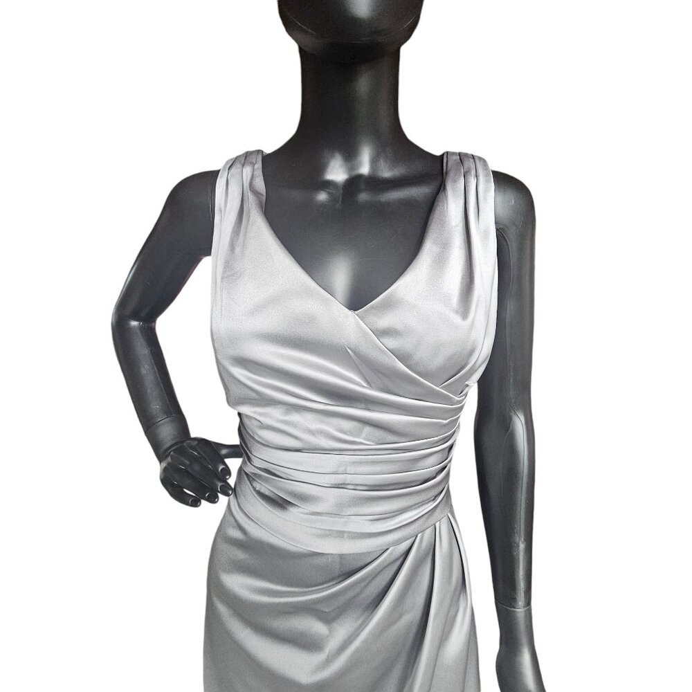 Silver Satin V-Neck Side Ruched Cocktail Dress - David's Bridal